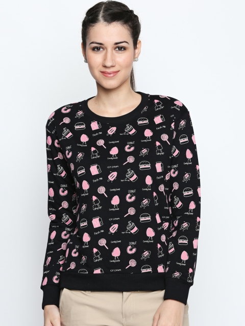 

Honey by Pantaloons Women Black & Pink Printed Sweatshirt