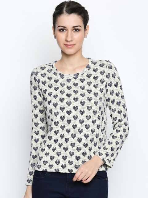 

Honey by Pantaloons Women Off-White & Blue Woven Design Sweatshirt