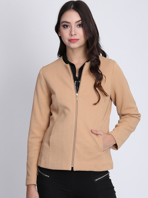 

NIZA Women Beige Self Design Open Front Jacket