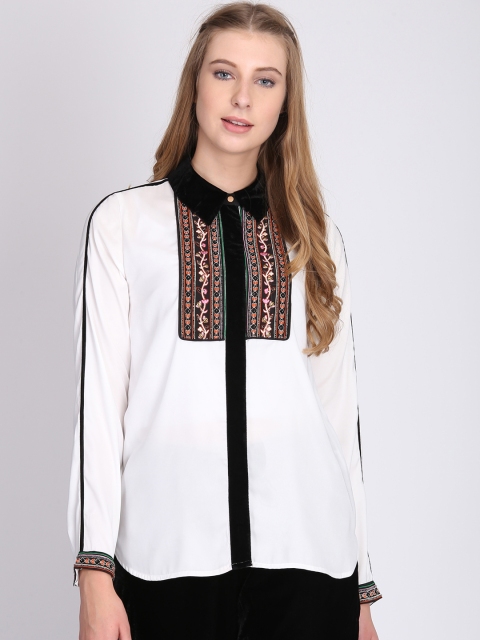 

NIZA Women White Solid Shirt Style Top