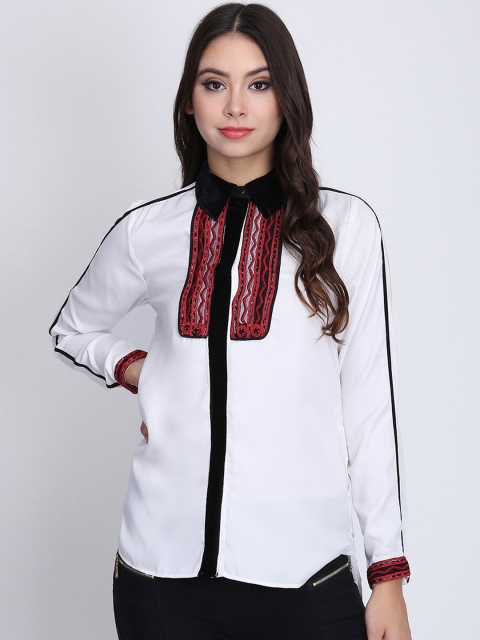

NIZA Women White Solid Shirt Style Top