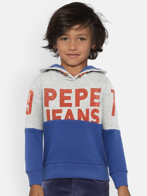 

Pepe Jeans Boys Blue & Grey Printed Hooded Sweatshirt