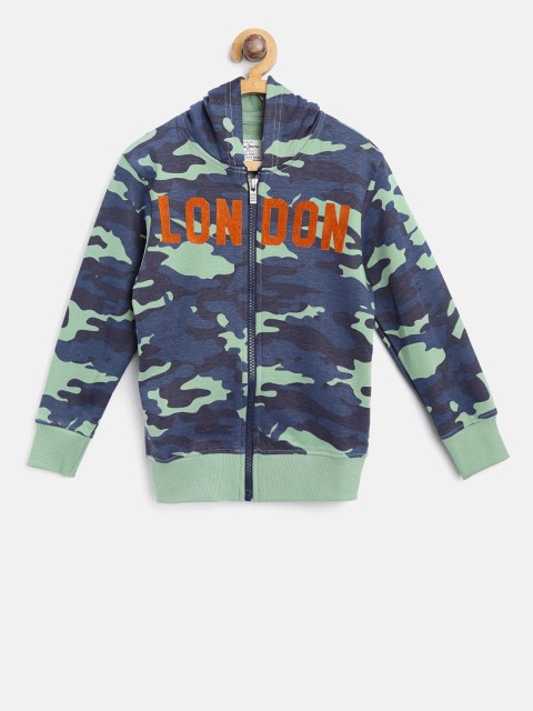 

Pepe Jeans Boys Green & Navy Blue Printed Hooded Sweatshirt
