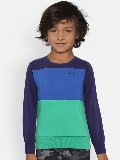 

Pepe Jeans Boys Navy Blue & Green Colourblocked Sweatshirt