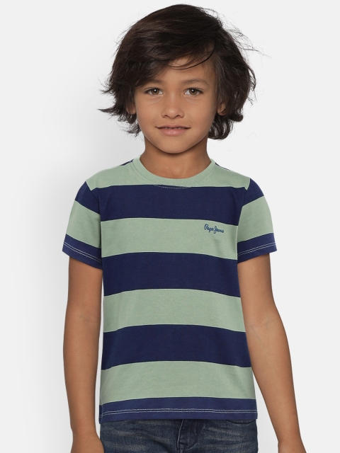 

Pepe Jeans Boys Green & Navy Blue Striped Round Neck T-shirt