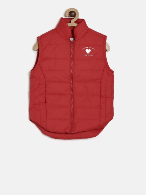

Pepe Jeans Girls Red Solid Quilted Jacket