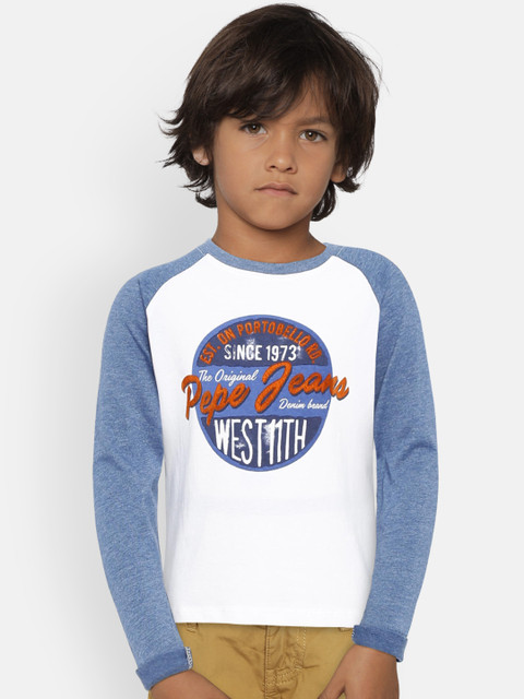 

Pepe Jeans Boys Blue & White Printed Round Neck T-shirt