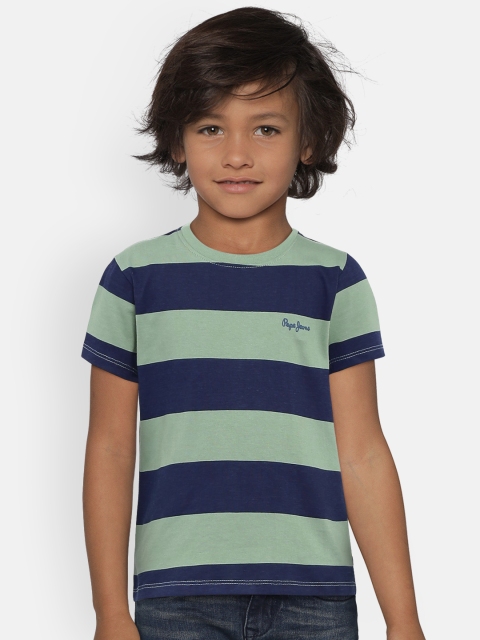 

Pepe Jeans Boys Green & Navy Blue Striped Round Neck T-shirt