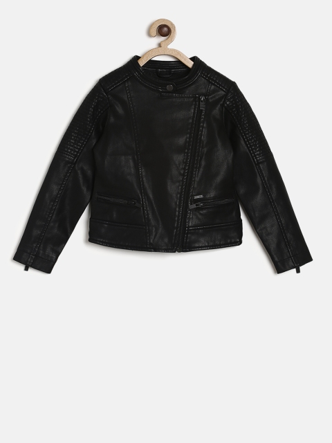 

Pepe Jeans Girls Black Solid Biker Jacket