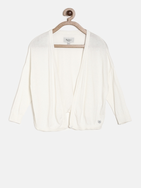 

Pepe Jeans White Solid Open Front Shrug