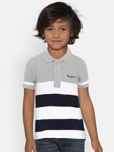 

Pepe Jeans Boys Grey & Black Striped Polo Collar T-shirt