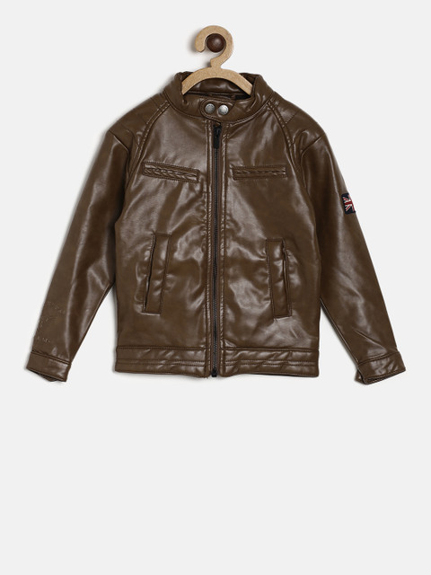 

Pepe Jeans Boys Brown Solid Leather Jacket