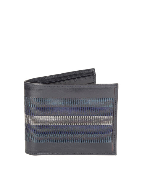 

Peter England Men Black Textured Two Fold Leather Wallet