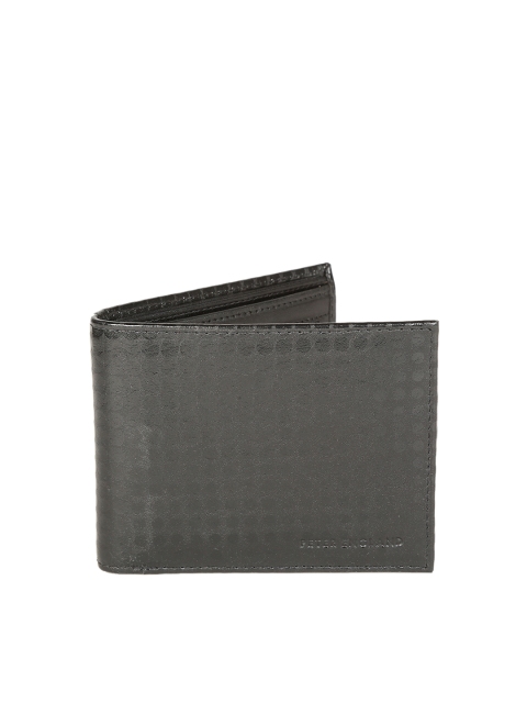 

Peter England Men Black Textured Two Fold Leather Wallet