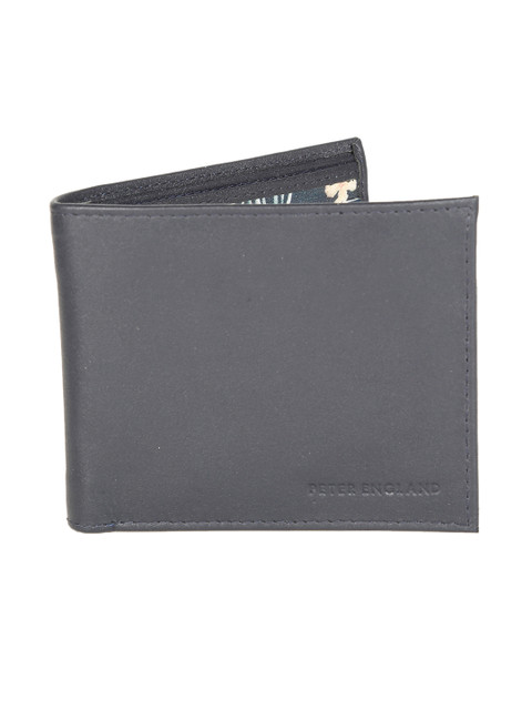 

Peter England Men Grey Solid Two Fold Leather Wallet