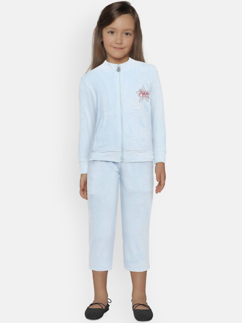 

Sweet Dreams Girls Blue Solid Tracksuit with Velvet Finish