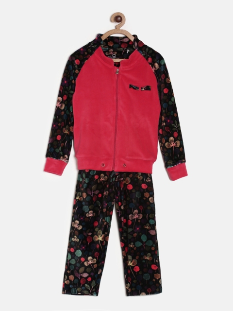 

Sweet Dreams Girls Red And Black Printed Tracksuit