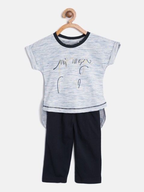 

Sweet Dreams Girls Off-White & Navy Blue Striped Night suit 635378