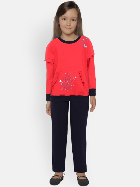 

Sweet Dreams Girls Red & Navy Printed Top with Trousers