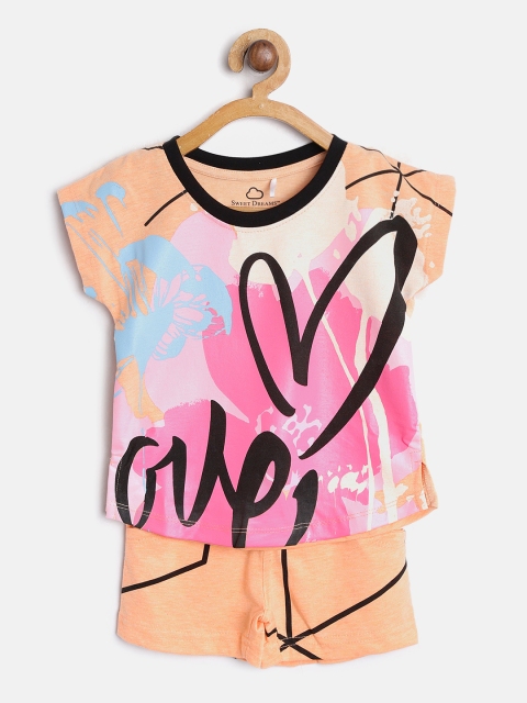 

Sweet Dreams Girls Peach-Coloured & Pink Printed Night suit