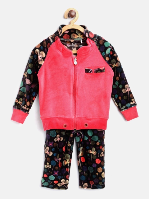 

Sweet Dreams Girls Pink & Black Printed Tracksuit with Velvet Finish