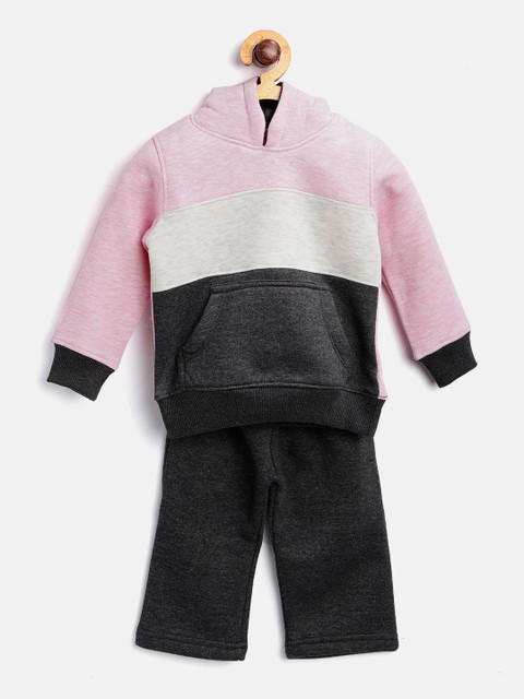 

Sweet Dreams Girls Charcoal Grey & Pink Colourblocked Tracksuit