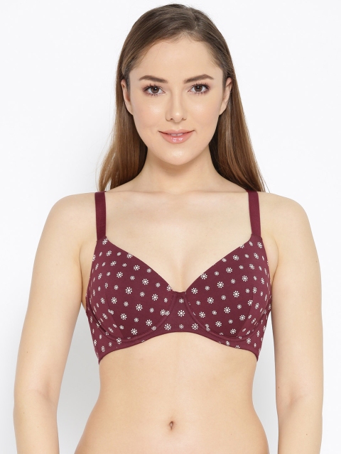 

Wacoal Burgundy & Off-White Printed Underwired Lightly Padded Everyday Bra IB5093