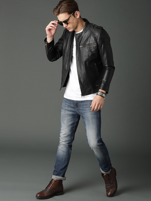 

Roadster Men Black Solid Biker Jacket