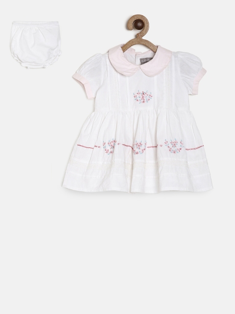 

Rock-a-Bye Baby Girls White & Pink Solid Fit and Flare Dress With Bloomers