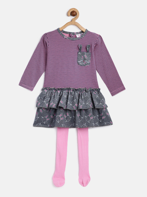 

Lily & Jack Girls Pink & Grey Striped Tunic with Leggings