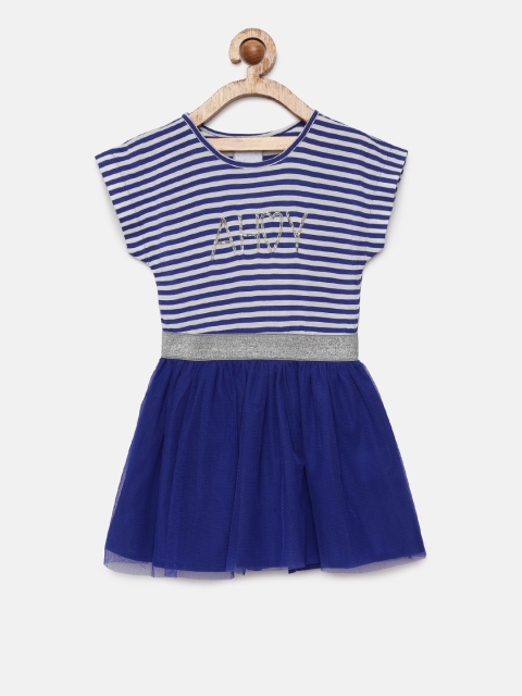 

Mini Moi Girls Navy Blue Striped Fit and Flare Dress