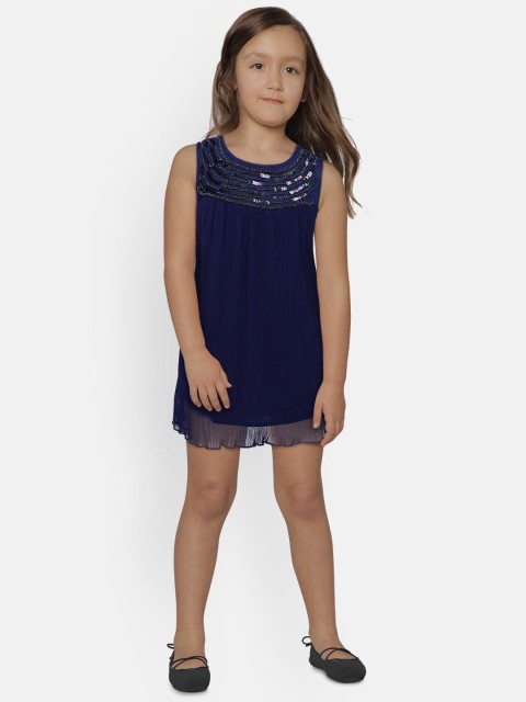 

Mini Moi Girls Navy Blue Solid A-Line Dress