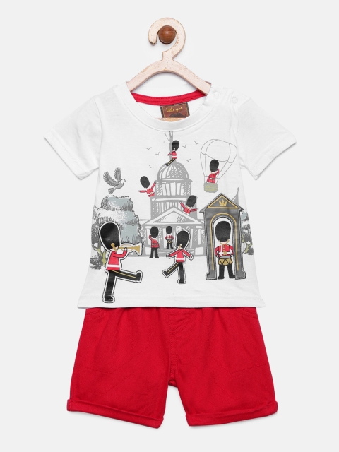 

little gent Boys White & Red Printed T-shirt with Shorts