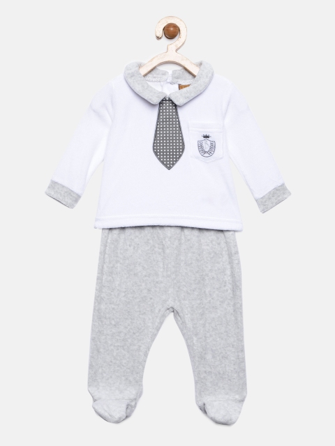 

little gent Boys Grey & White Solid T-shirt with Pyjamas