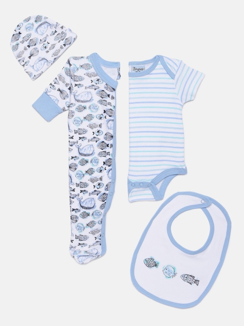 

Bonjour Bebe Boys Blue Printed Clothing Set