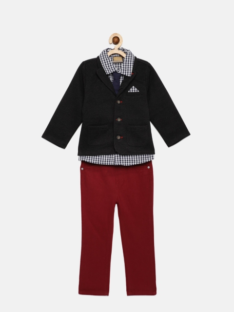 

little gent Boys Navy Blue & Maroon Checked Shirt with Chinos