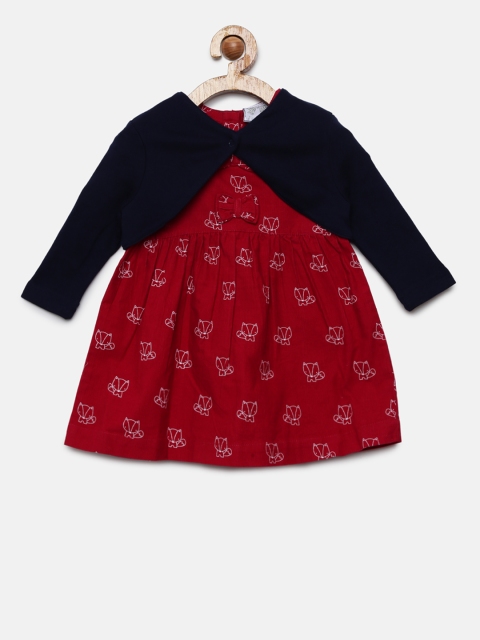 

Mini Moi Girls Red Printed Fit and Flare Dress