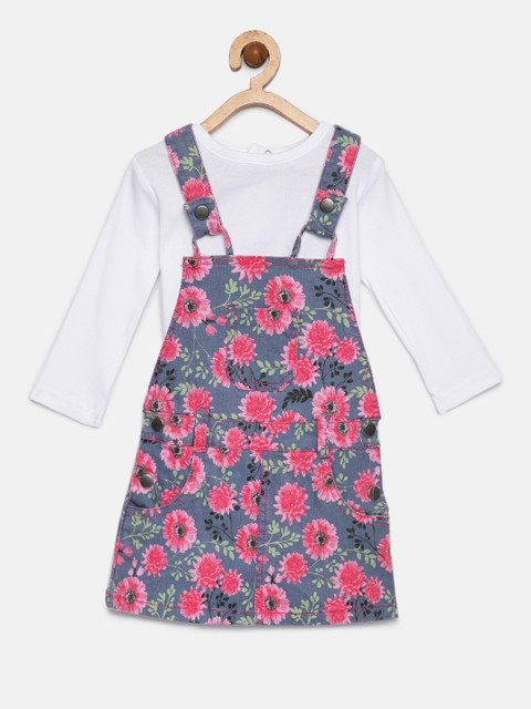 

Mini Moi Girls Pink Printed Dungarees with Top