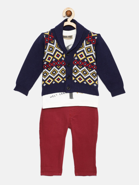 

HONOUR & PRIDE Boys White & Burgundy Printed T-shirt with Trousers