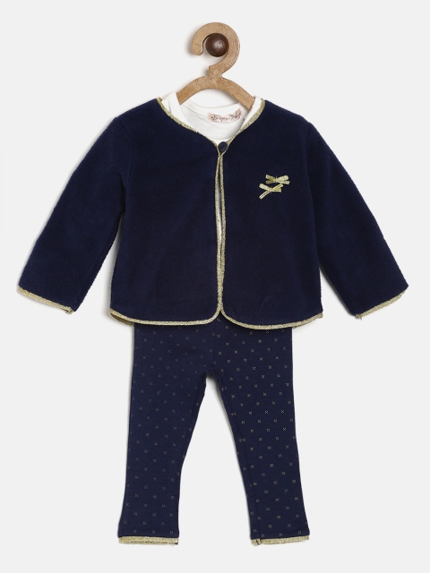 

Bonjour Bebe Girls Navy Blue Printed T-shirt with Leggings