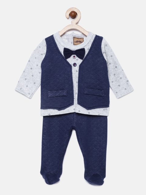 

little gent Boys Blue & Grey Self Design Clothing Set