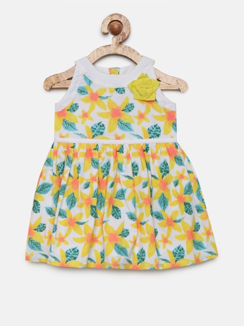 

Mini Moi Girls Yellow & Green Printed Fit and Flare Dress