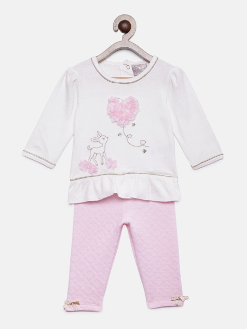 

Rock-a-Bye Baby Girls White & Pink Embroidered Top with Pyjamas