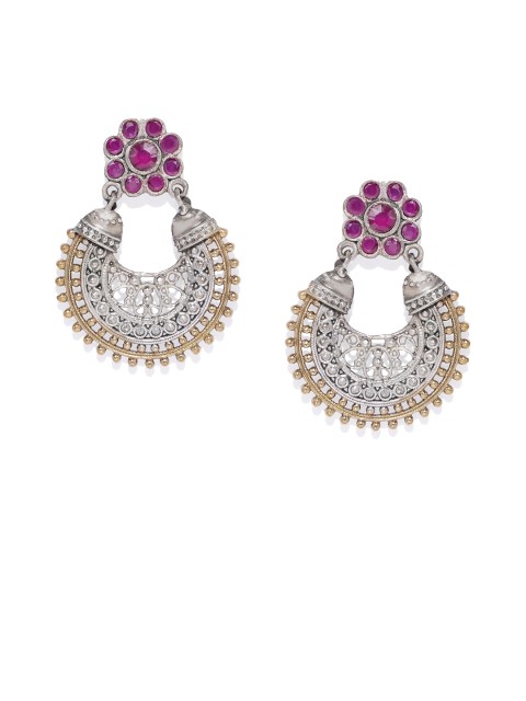 

AccessHer Silver-Plated & Magenta Crescent Shaped Chandbalis