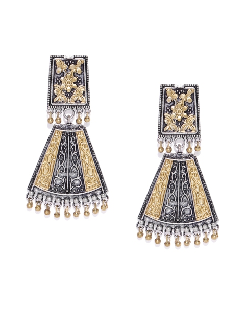 

AccessHer Silver-Toned & Gold-Toned Geometric Drop Earrings