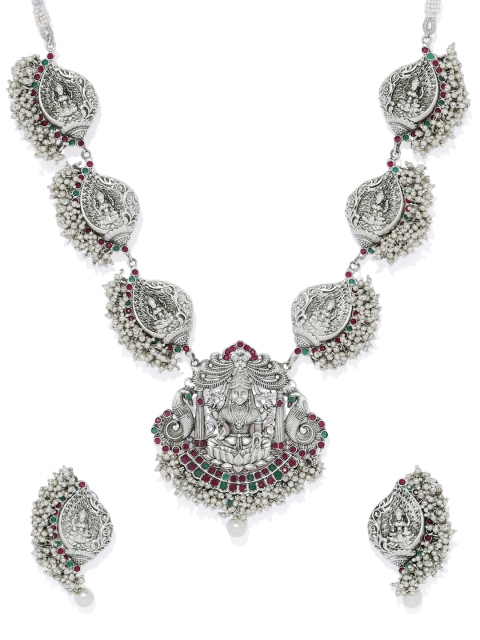 

AccessHer Women Silver-Plated Oxidised Kundan Jewellery Set