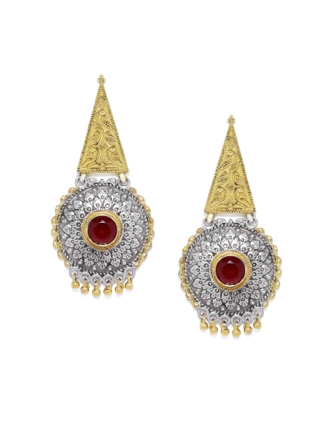 

AccessHer Silver-Toned & Gold-Toned Geometric Drop Earrings
