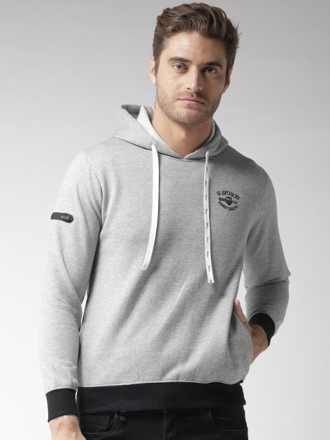 

Okane Men Grey Melange Solid Hooded Sweatshirt
