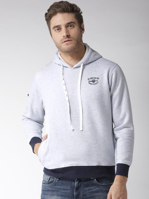 

Okane Men Light Blue Solid Hooded Sweatshirt