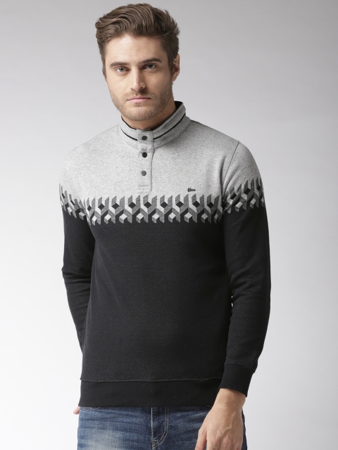 

Okane Men Black & Grey Melange Colourblocked Sweatshirt